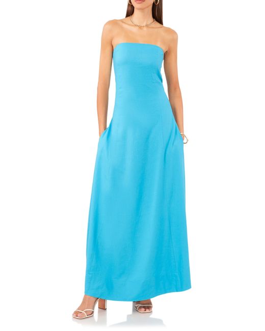 1.STATE Blue Strapless Linen Blend Maxi Dress