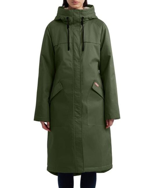 HUNTER Jane Hooded Water Repellent Coat in Green | Lyst