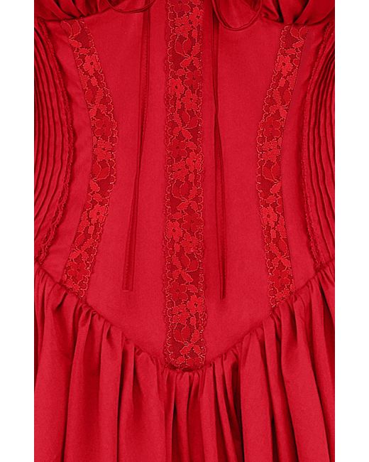 House Of Cb Red Pintuck Lace Trim Babydoll Dress