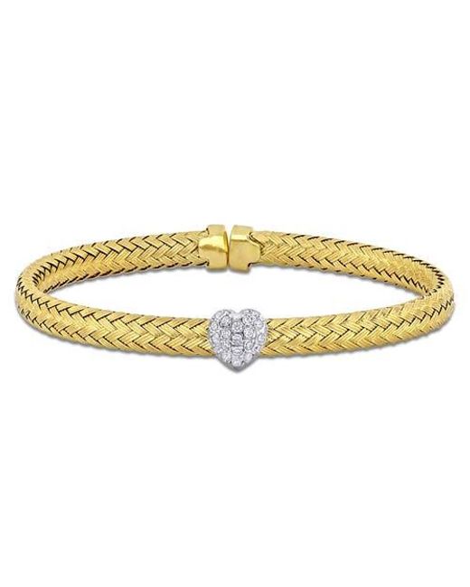 Julianna B Metallic Cubic Zirconia Heart Weave Bangle Two-Tone