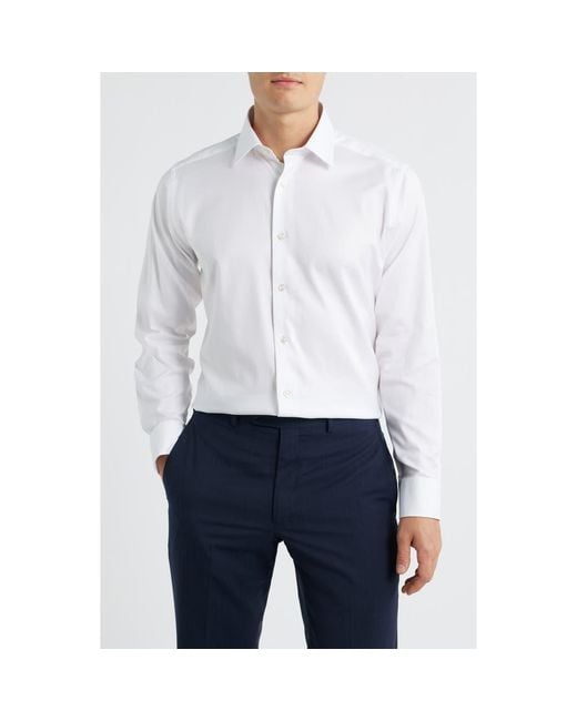 David Donahue Blue Slim Fit Stretch Cotton Dress Shirt for men