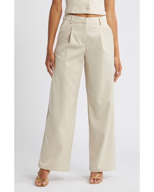 Something New Natural Pleated Wide Leg Pants