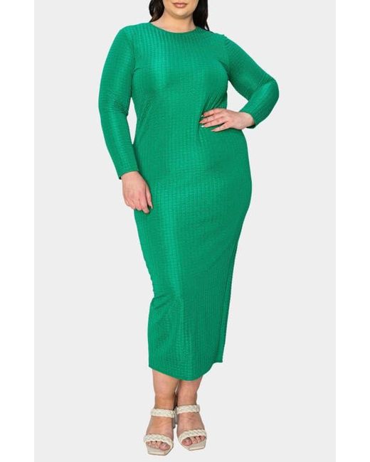 L I V D Women's Green Kylo Textured Long Sleeve Midi Dress