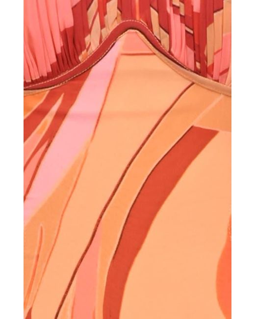 House Of Cb Orange Lumira Print Ruffle Gown