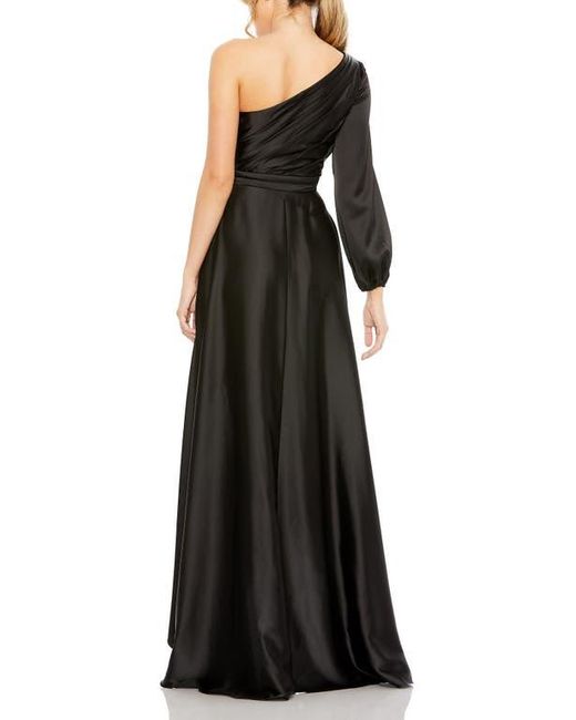 Mac Duggal Black High Low One Shoulder Flowy Gown
