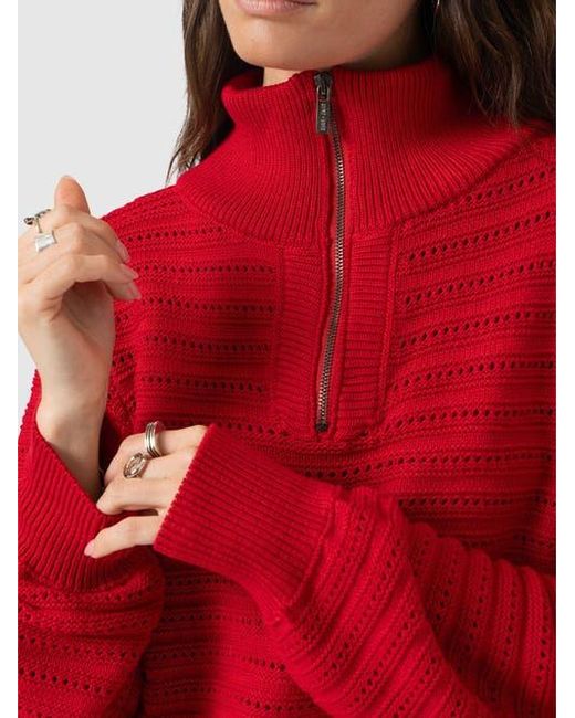 Saint + Sofia Red Ester Quarter Zip Knit
