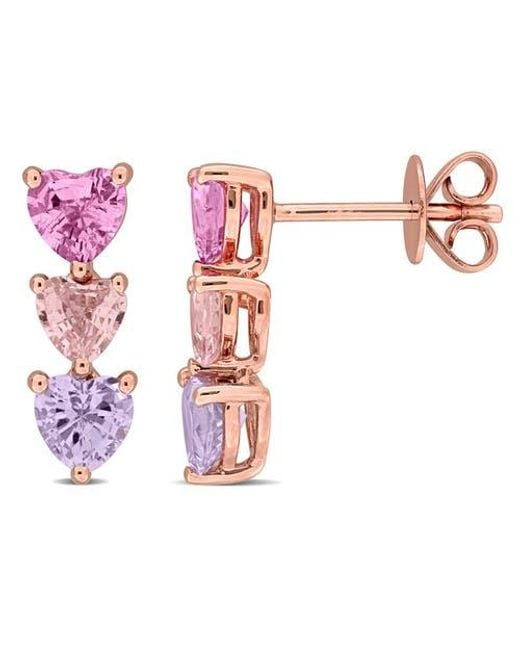 Julianna B Pink Multi- Heart Drop Earrings 14K