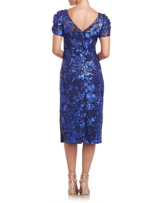 JS Collections Blue Clover Sequin Cocktail Dress