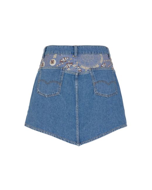 Nocturne Blue Printed Mini Jean Skirt