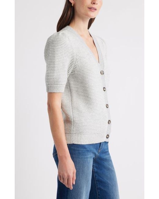 Caslon Gray Links Puff Sleeve Wool Blend Cardigan