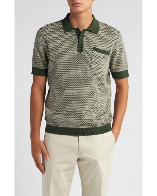 Percival Green Casa Martini Zigzag Jacquard Cotton Polo Sweater for men