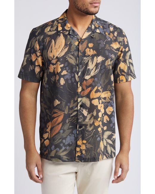 Ted Baker Black Moselle Floral Linen & Cotton Camp Shirt for men