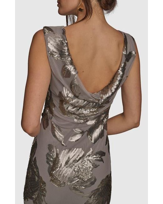 Donna Karan Natural Sequin Floral Sleeveless Gown