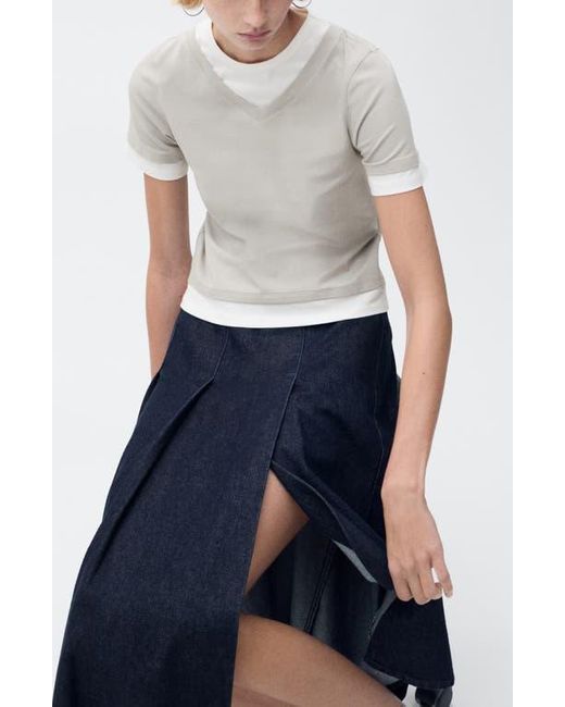 Mango White Contrasting Stretch Cotton T-Shirt