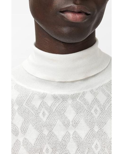 John Varvatos White Alistair Broken Argyle Turtleneck Sweater for men