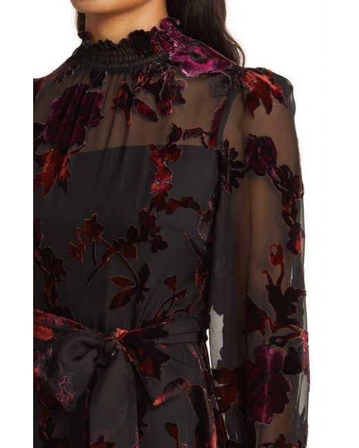 long sleeve burnout velvet cocktail dress eliza j Eliza J Smocked Trim Long Sleeve Velvet Burnout Dress in Black