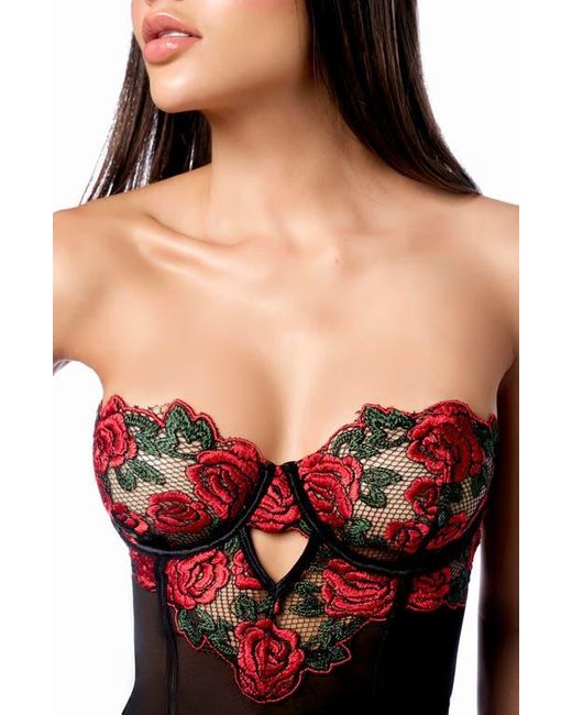 MAPALE Embroidered Underwire Chemise & G-String Set