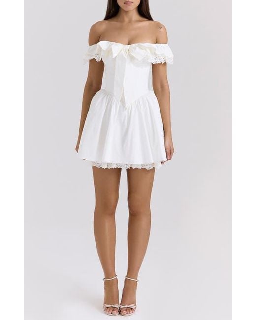 Jaide white cotton off shoulder corset mini dress