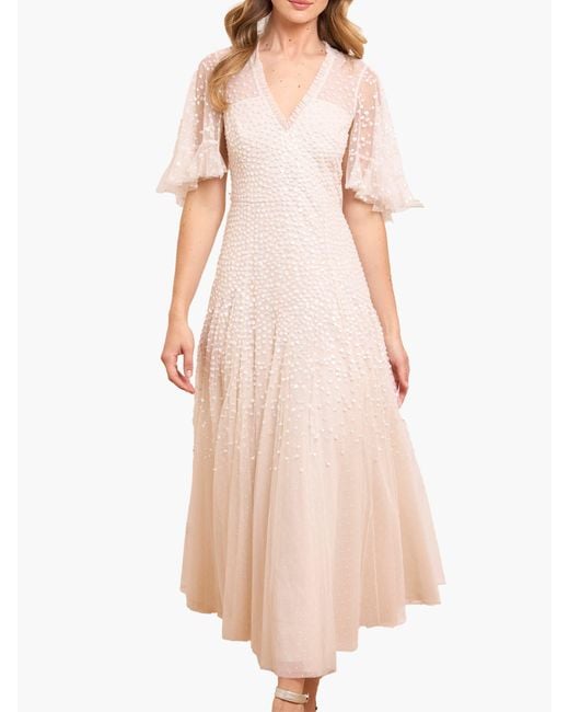 Needle & Thread Pink Dappled Sequin Cape Ankle Gown