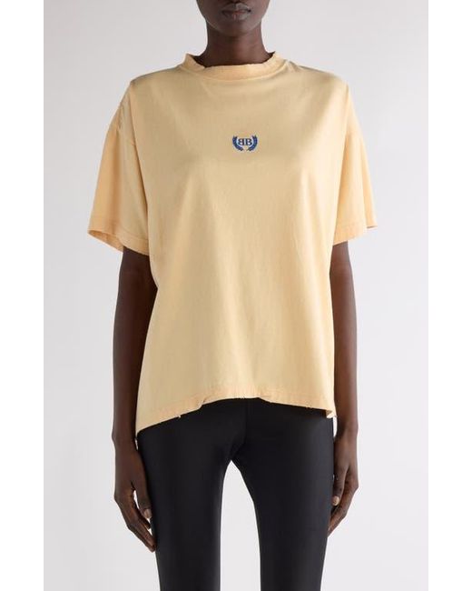 Balenciaga Blue Laurel Embroidered Logo Boxy Distressed T-Shirt