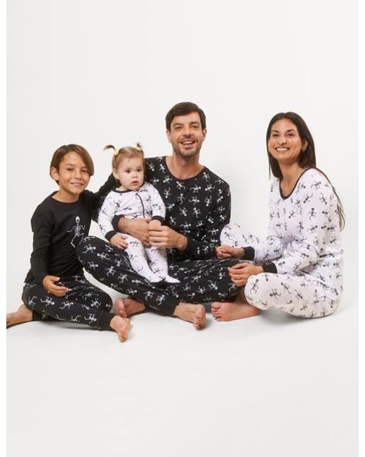 Leveret Black Cotton Matching Family Halloween Pajamas, Skeleton & Skull Prints for men