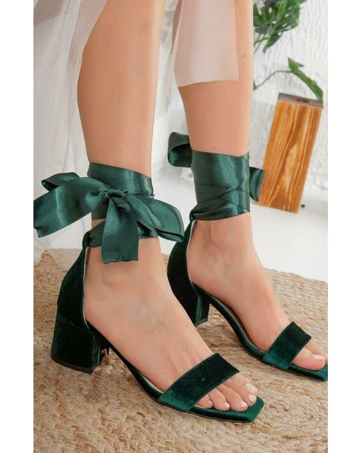 Forever & Always Shoes Black Athena Low Heel Sandals With Ribbon