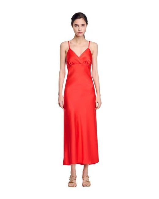 Sandro Red Flowy Dress With Straps