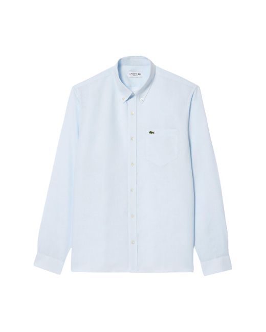 Lacoste White Regular Fit Linen Button-down Shirt for men