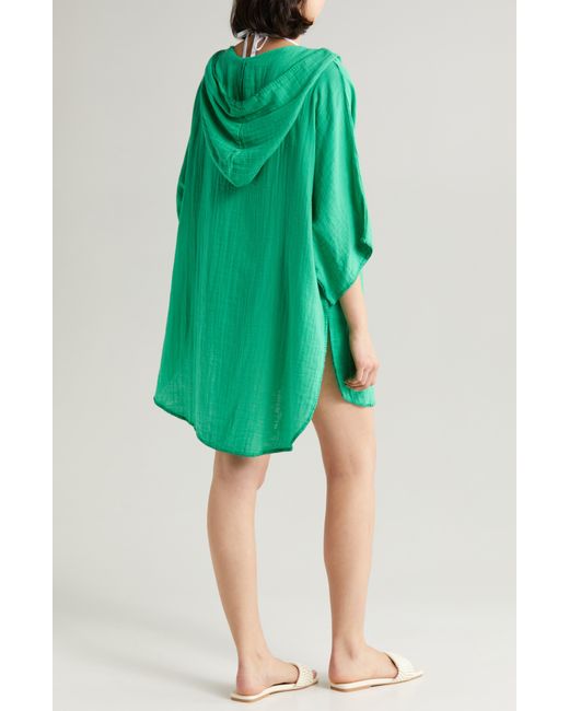 Elan Green Hooded Cotton Cover-up Tunic