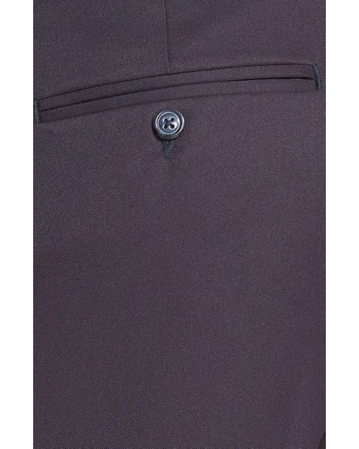 Berle Blue Self Sizer Waist Pleated Classic Fit Microfiber Trousers for men