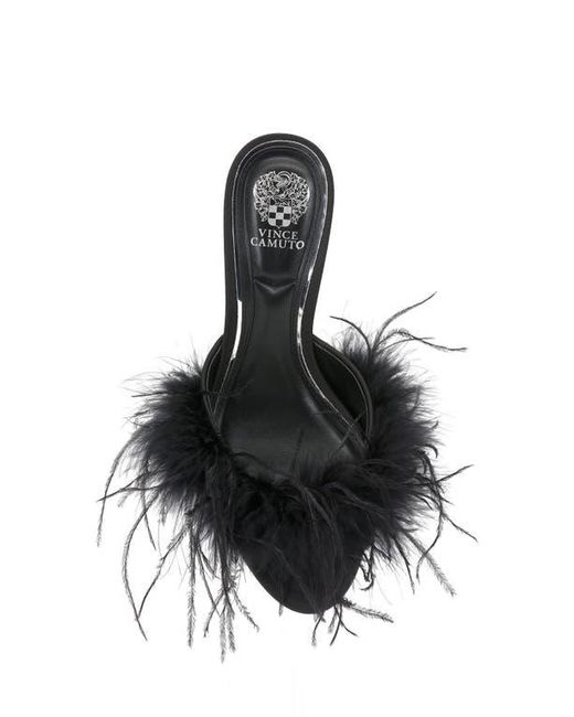 Vince Camuto Black Paelly Faux Feather Slide Sandal