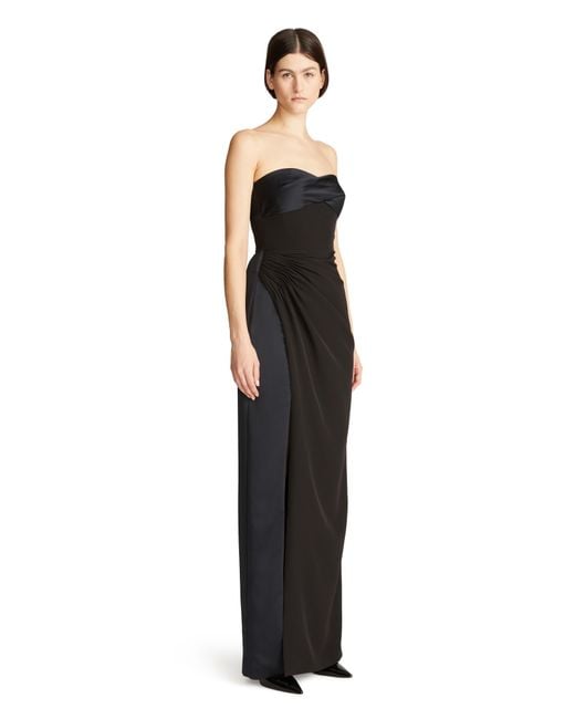 Halston Heritage Black Esther Ruched Strapless Crepe & Satin Gown