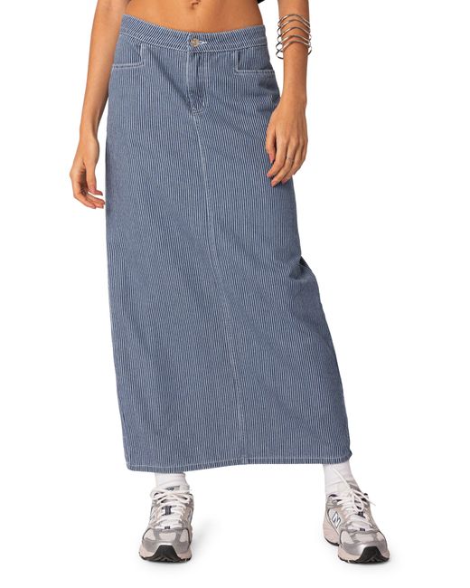 Edikted Railroad Denim Maxi Skirt in Blue Lyst