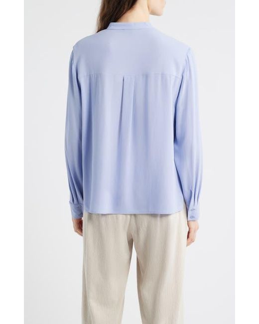 Eileen Fisher Blue Mandarin Collar Silk Button-Up Shirt