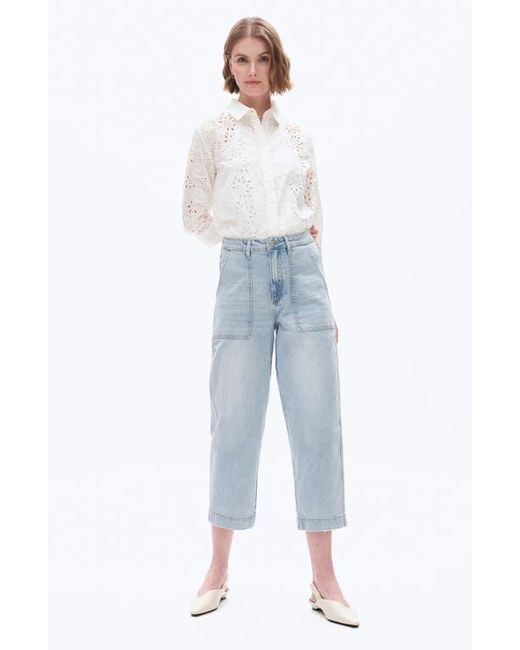 Bayeas Blue Utility Super High Waist Crop Barrel Jeans