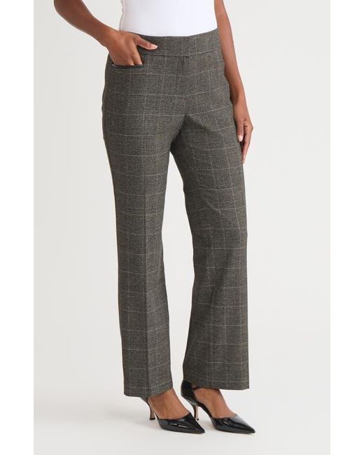 Kasper Gray Faux Leather Trim Straight Leg Pants