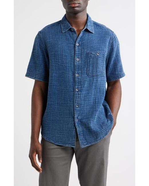 Tommy Bahama Blue Beachside Cruiser Crinkled Short Sleeve Cotton Button-Up Shirt for men
