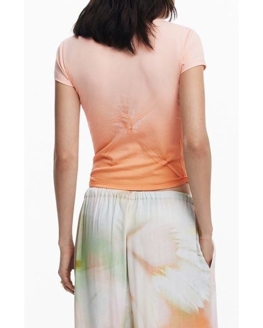 Desigual Orange Keyhole Twist Ombré T-Shirt