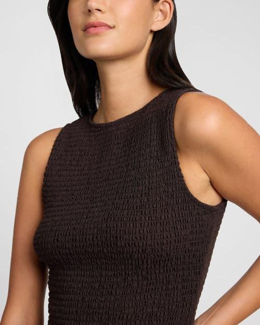 Onia Brown Air Linen Smocked Boatneck Dress