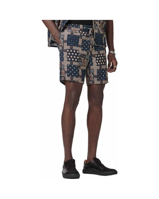 John Varvatos Black Daryl Patchwork Linen Drawstring Shorts for men
