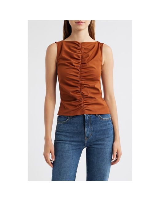 FRAME Brown Ruched Sleeveless Top
