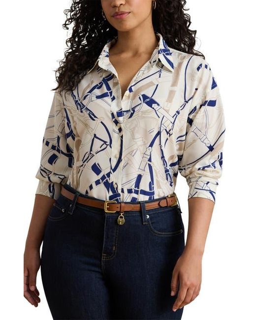 Ralph Lauren Black Belting Print Classic Fit Crepe Button-Up Shirt
