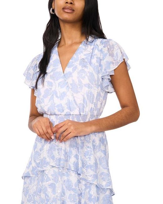 Halogen® Blue Metallic Floral Flutter Sleeve Maxi Dress