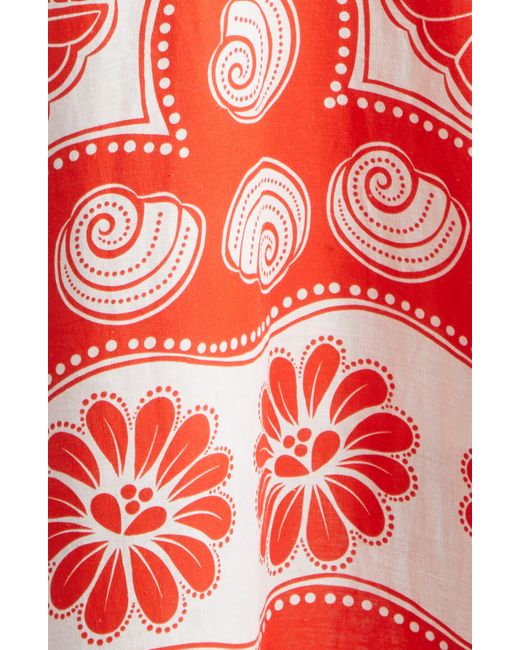 Farm Rio Red Ainika Shell Print Linen Blend Maxi Dress