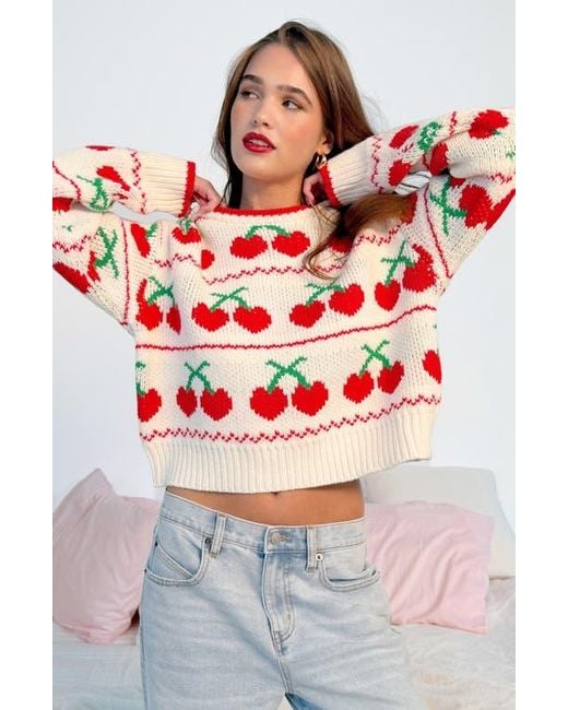 Florence By Mills Pink Cherry Crewneck Crop Sweater