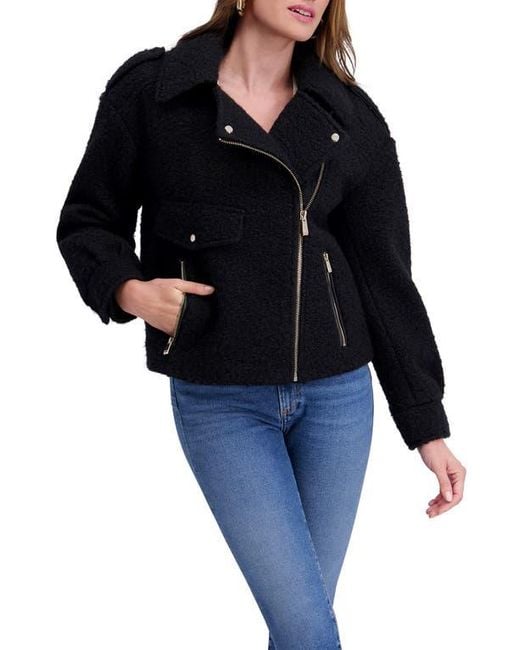 Kensie Black Bouclé Moto Jacket