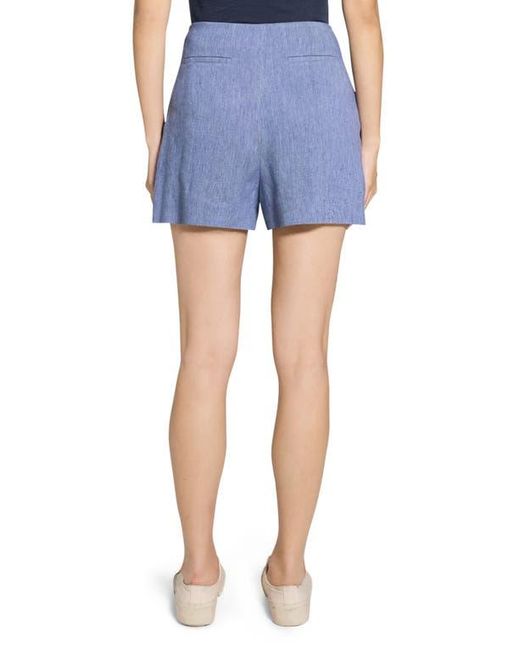 Theory Blue Pleated Linen Blend Shorts
