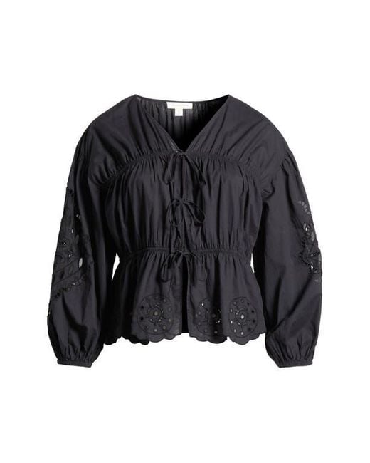 Treasure & Bond Black Long Sleeve Cotton Eyelet Top