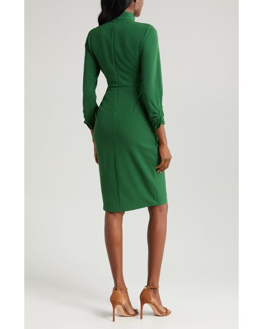 Tahari Side Ruched Long Sleeve Sheath Dress in Green Lyst