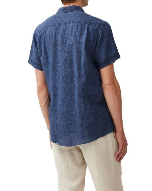 Rodd & Gunn Blue Palm Beach Sports Fit Short Sleeve Linen Button-Up Shirt for men